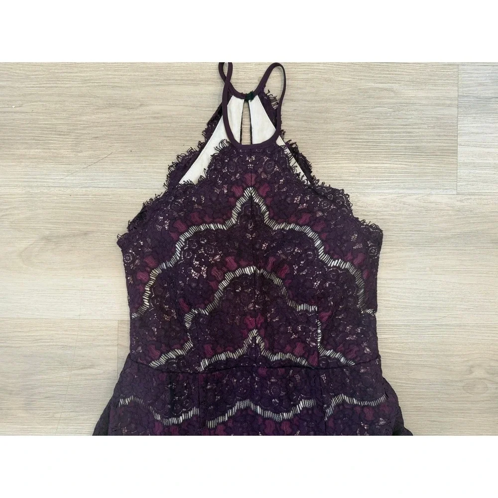 Francesca's Burgundy Lace‎ Overlay Halter Dress Junior Medium Mini Party Dress